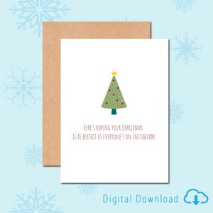Carte de Noël amusante à imprimer avec sapin de Noël, parfaite comme carte de Noël à télécharger sur Instagram pour les amis, la famille, les collègues