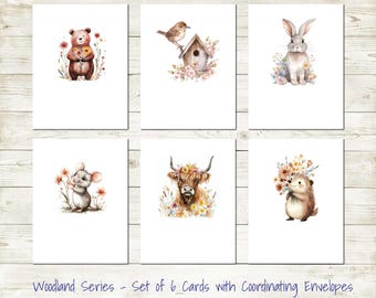 Juego de tarjetas de notas con motivos de la vida silvestre, 6 tarjetas de la serie de papelería con animales del bosque, tarjetas de notas para cualquier ocasión.