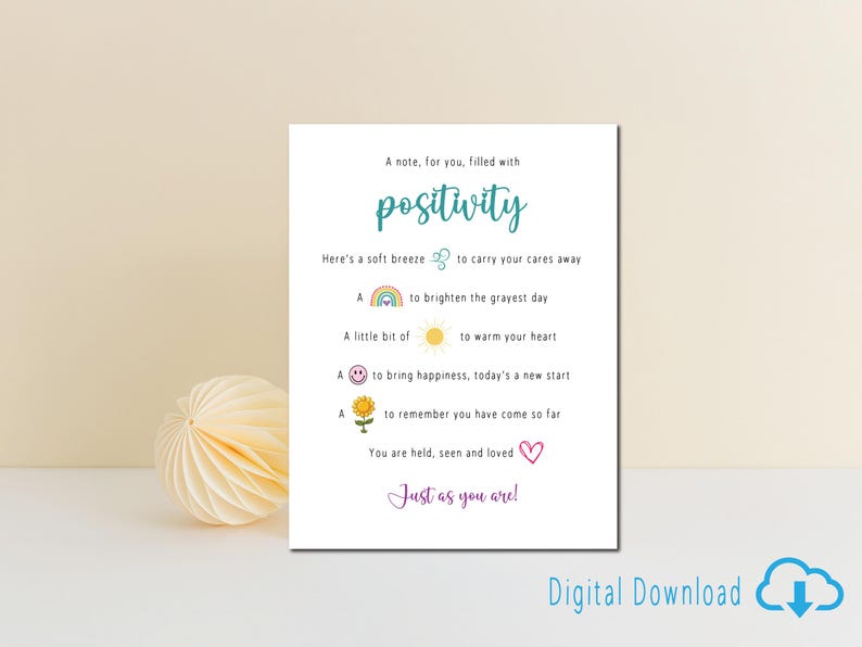 Postivity Friend Printable Positivity Card for Friend in Need Thinking of You Card Cheer ...