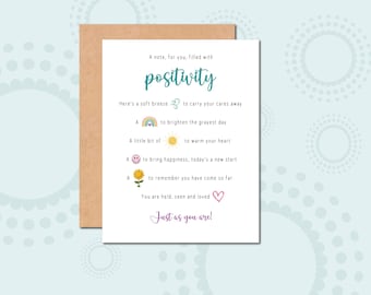 Una tarjeta de nota positiva para ti llena de sentimientos positivos para el apoyo y aliento de un amigo Tarjeta de ansiedad