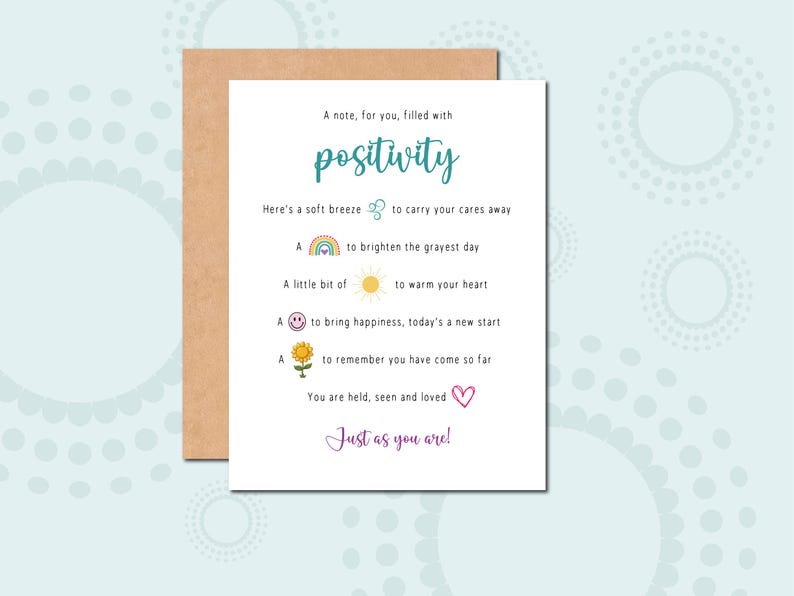 Postivity Friend A Card of Positivity Note for You Filled With Positive Sentiments for ...
