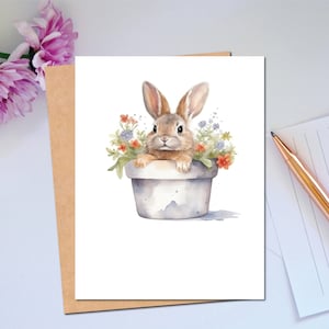 Woodland Serie Süßes Häschen in einer Topfkarte Jeden Tag Hinweiskarte Für jeden Anlass Wunderliche Karte von Kaninchen-Briefpapier Personalisieren Sie Textoption