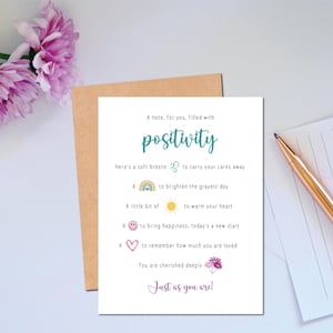 Une carte de positivité remplie de sentiments positifs pour le soutien et l'encouragement de vos amis Carte Anxiété