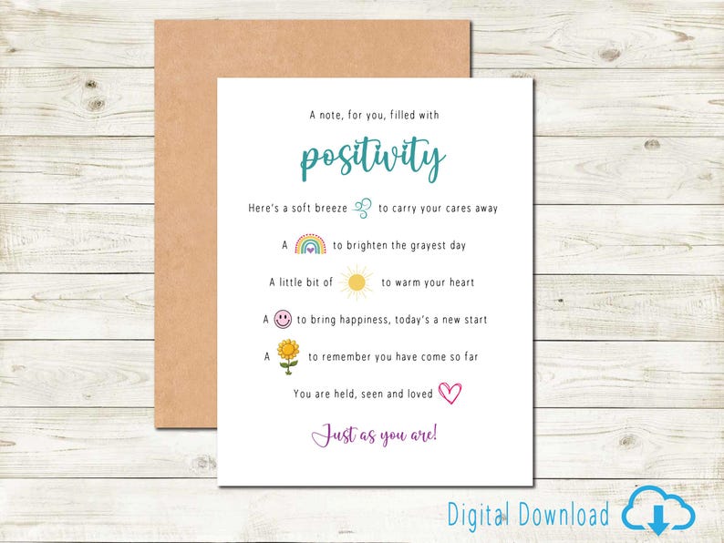 Postivity Friend Printable Positivity Card for Friend in Need Thinking of You Card Cheer ...