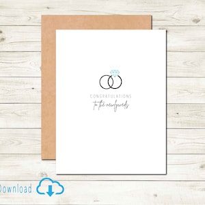 Carte de félicitations de mariage imprimable à téléchargement numérique pour couple le jour du mariage avec bagues Félicitations aux jeunes mariés