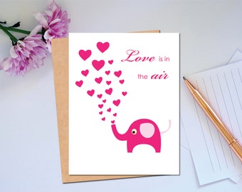 Happy Valentine's Card for Him Valentine's Card for Her Love Card Celebrate Your Valentine's with Love Is In The Air Cute Elephant Card