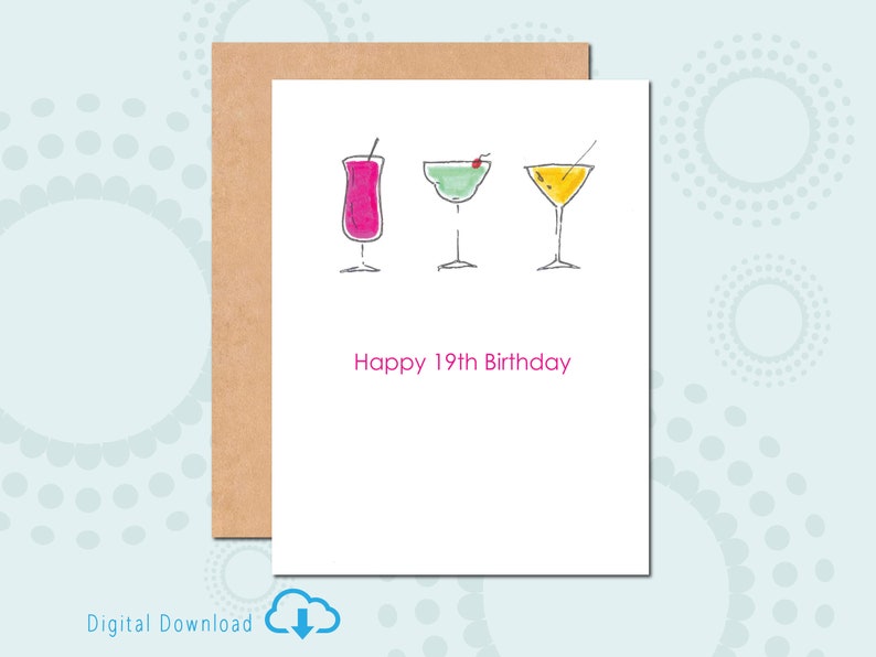 Printable 19th Birthday Card Drinks Digital Download Fun Birthday Card ...