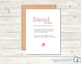 Afdrukbare definitie van een vriendenkaart om de vriendschap met je beste vrienden te vieren, vriendenwaarderingskaart Definitie van vriend