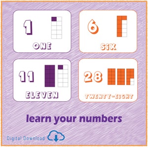 Tarjetas de números en inglés del 1 al 30 Power 10 Descarga digital e imprimible desde casa Tarjetas de números de primaria para aprender del 1 al 30 en la escuela primaria