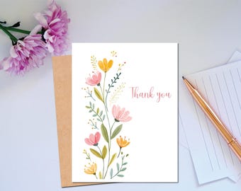 Lovely watercolor Thank you Card for Friend or Coworker or Teacher Thank you Card for Appreciation Floral Thank You Card