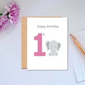 Carte pour le 1er anniversaire d'un bébé éléphant Carte d'anniversaire pour bébé pour le premier anniversaire d'un bébé Carte pour fêter ses 1 ans