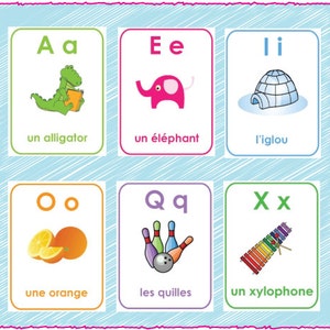 French Alphabet Flash Cards - A-Z | Educational | Pre-school | Digital Download | Printable | Fun to Learn | 5&quot; x 3.75&quot; cards