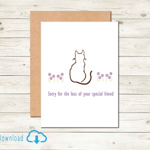 Tarjeta de simpatía de gato imprimible Tarjeta digital Pérdida de gato de mascota Tarjeta de amigo peludo imprimible Tarjeta conmemorativa de gato Lo siento por su pérdida de gato