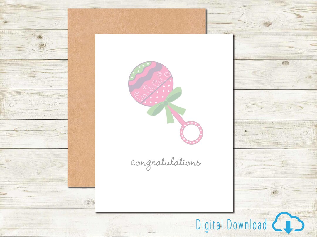 Printable Baby Girl Card New Baby Congratulations Card for Newborn Baby ...