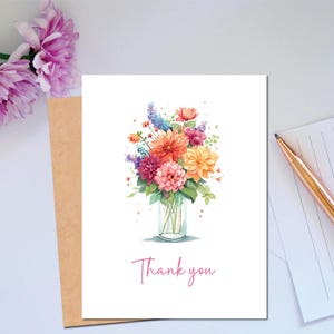 Buquê de flores Cartão de agradecimento para professor ou amigo Cartão de agradecimento por agradecimento Cartão de agradecimento floral