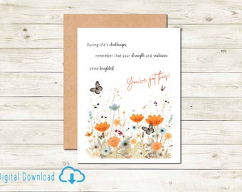 Tarjeta de aliento imprimible Tarjeta "Puedes con esto" Descarga digital Tarjeta de los desafíos de la vida Tarjeta de fortaleza y resiliencia Tarjeta positiva y reflexiva
