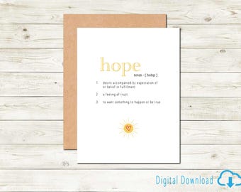 Printable Hope Card Definition Positive Thoughtful Card for Encouragement During Tough Times Resilience Brighter Future