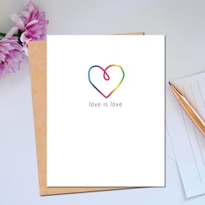 Carte de mariage L'amour c'est l'amour pour couple le jour du mariage avec un coeur arc-en-ciel de félicitations pour le mariage LGBTQ