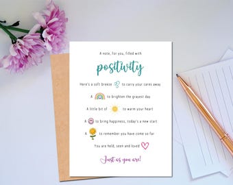 Una carta di positività per te, piena di sentimenti positivi per il supporto e l'incoraggiamento degli amici. Carta per l'ansia.