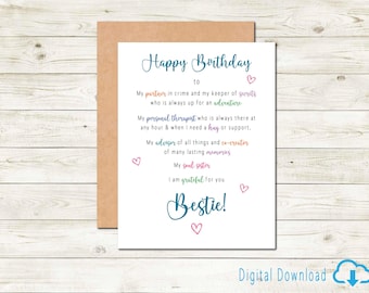 Punkcards - Biglietto di compleanno per migliore amica, biglietto di compleanno con scritta Hugs Kisses Birthday Wishes (lingua italiana non garantita