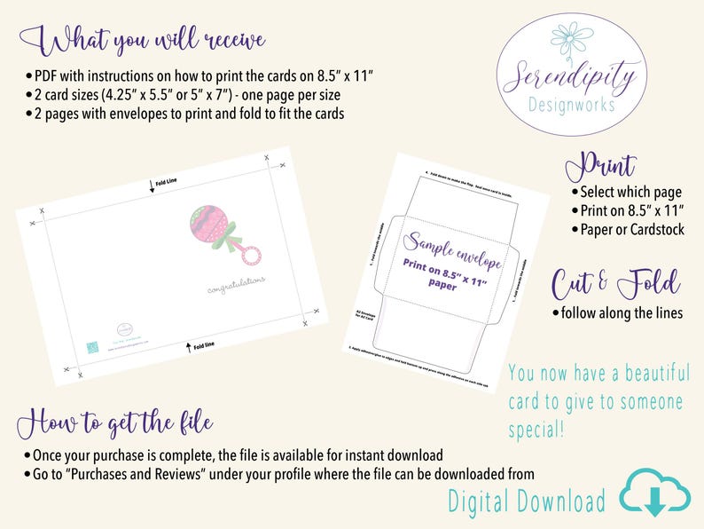 Printable Baby Girl Card New Baby Congratulations Card for Newborn Baby ...