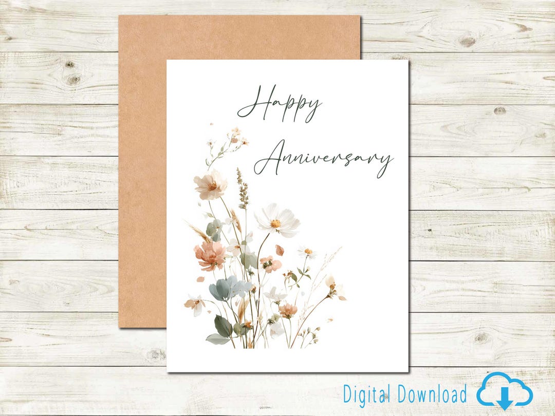 Printable Anniversary Card for Couple Elegant Floral Happy Anniversary ...