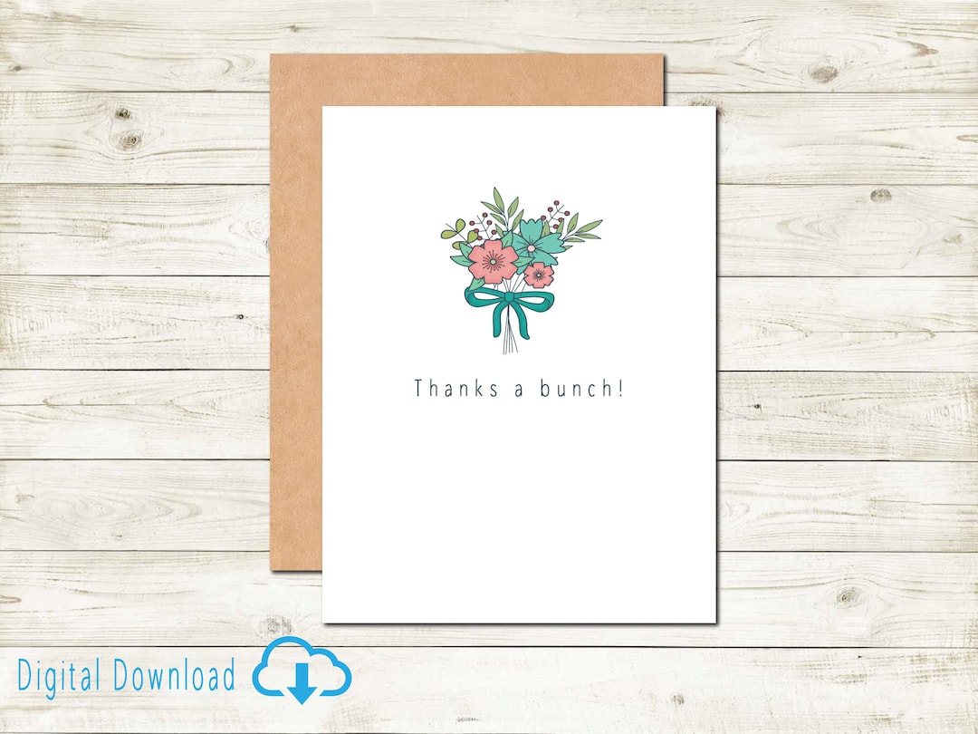 Printable Thank-you Card Flowers Digital Download Thank You Card ...