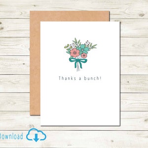 Carte de remerciement imprimable Fleurs en téléchargement numérique Carte de remerciement minimale Carte simple grâce à quelqu'un de spécial avec bouquet de fleurs