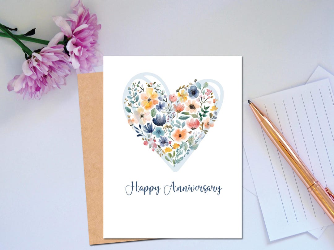 Anniversary Card for Couple Heart Bouquet Happy Anniversary Card Rose ...