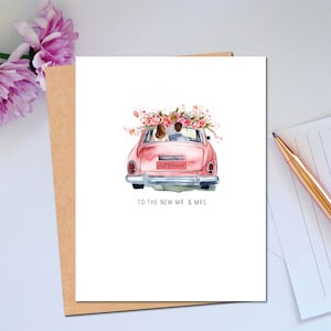 Wedding Card Newly Wed Card for Couple on Wedding Day with Vintage Car the Adventure Begins Warmest Wishes to the newlyweds