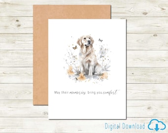 Printable Dog Sympathy Card, Instant Download, Pet Loss Memorial Card for Dog Retriever