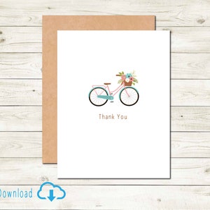 Cartão de agradecimento para impressão Cartão de download digital de bicicleta vintage Cartão de agradecimento para amigo Cartão de casamento Obrigado ao amigo Cartão de agradecimento