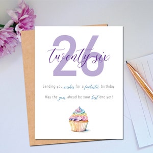 26e Joyeux anniversaire Cupcake Carte d'anniversaire à offrir à un ami pour envoyer ses voeux d'anniversaire
