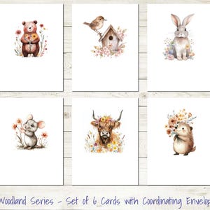 Jeu de 6 cartes de correspondance sur la faune, animaux de la forêt, série de cartes de papeterie sur les animaux de la forêt, pour toutes les occasions