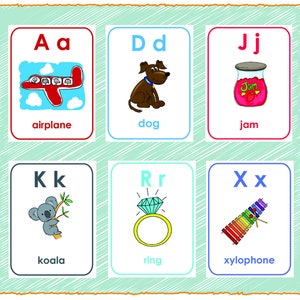 English Alphabet Flash Cards - A-Z Educational Pre-school Early Learner Digital Download Printable Fun to Learn  5&quot; x 3.75&quot; cards A-Z