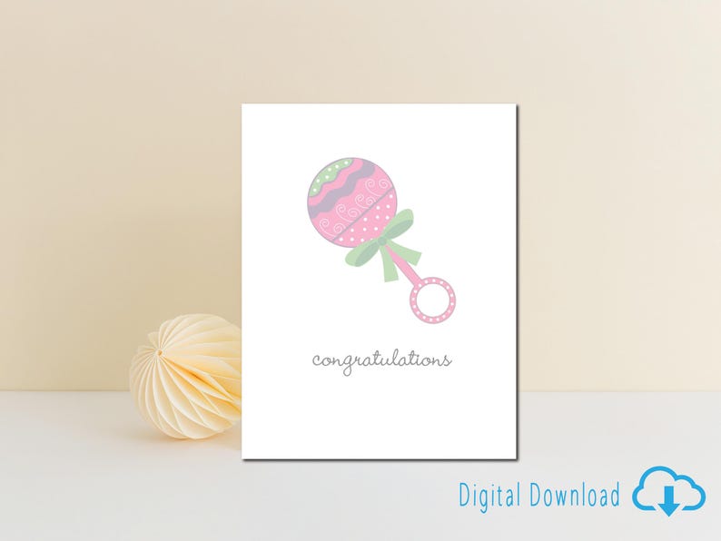 Printable Baby Girl Card New Baby Congratulations Card for Newborn Baby ...