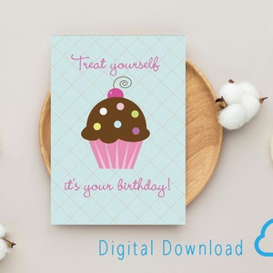 Printable Cupcake Birthday Card Digital Download Birthday Card for ...
