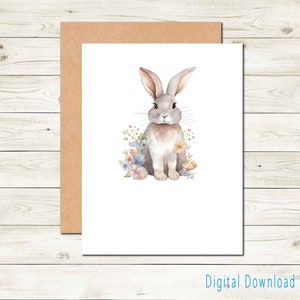 Carte de correspondance imprimable avec lapin et fleurs pour toutes les occasions Carte de remerciement fleurs en téléchargement numérique Carte de remerciement série Woodland