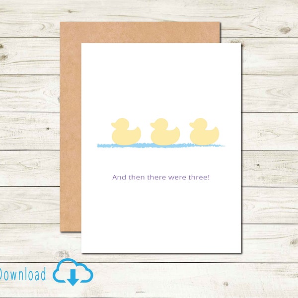 Printable Unisex New Baby Card Ducks New Baby Congratulations Card Newborn Baby Gift Card Ducklings New Parents Celebrate Three Ducks