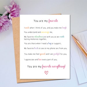 Carte Vous êtes ma carte préférée de la Saint-Valentin pour lui Carte de la Saint-Valentin pour elle Carte Je t'aime Carte de ma personne préférée Carte de l'amour pour la Saint-Valentin
