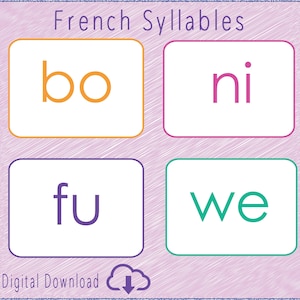 フランス語の音節フラッシュカード フランス語学習のための一般的なフランス語の音節のデジタルダウンロード印刷可能