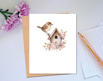 Woodland Series House Wren Card Everyday Note Card For Any Occasion Whimsical Card of Wren Welcome Spring Stationery Blank Card Wildlife