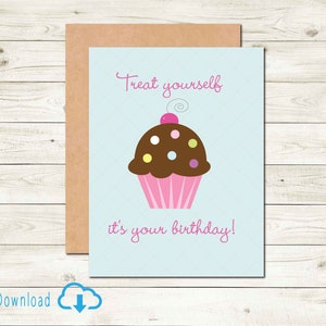 Cartão de aniversário para cupcake imprimível, download digital do cartão de aniversário para um amigo enviar desejos de aniversário, tratar com este cartão de felicitações de aniversário