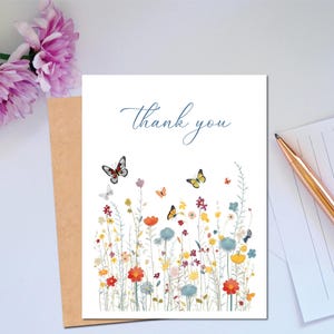 Thank-you Card with Butterflies and Flowers for Teacher or Friend Thank you Card for Appreciation Floral Thank You Card