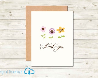Druckbare Danksagungskarte mit Frühlingsblumen Digitale Download-Karte Dankeskarte für spezielle Freund-Lehrer-Karte, um Danke zu sagen