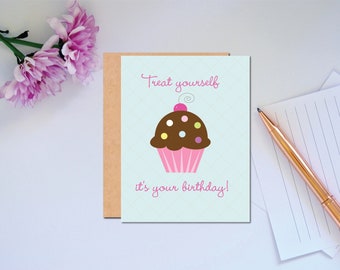 Tarjeta de cumpleaños con cupcakes para que un amigo le envíe sus mejores deseos de cumpleaños Regálese un capricho con esta tarjeta de felicitación de cumpleaños