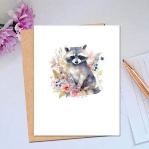 Carte mignonne de raton laveur de la série Woodland Carte de correspondance pour toutes les occasions Carte fantaisiste de carte de papeterie de raton laveur Carte de faune