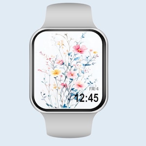 Papel de parede para Apple Watch com flores rosa e azul, design floral de primavera, fundo floral para relógio, download digital, mostrador de relógio inteligente