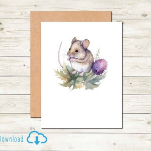 Carte de correspondance souris et chardon de la série Woodland pour toute occasion Papeterie Carte de tous les jours Animaux sauvages Cartes de la faune Cartes vierges