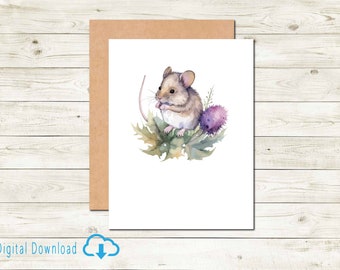 Woodland Series Mouse and Thistle Note Card For Any Occasion Stationery Wildlife Animal Everyday Card Wildlife Card Blank Cards